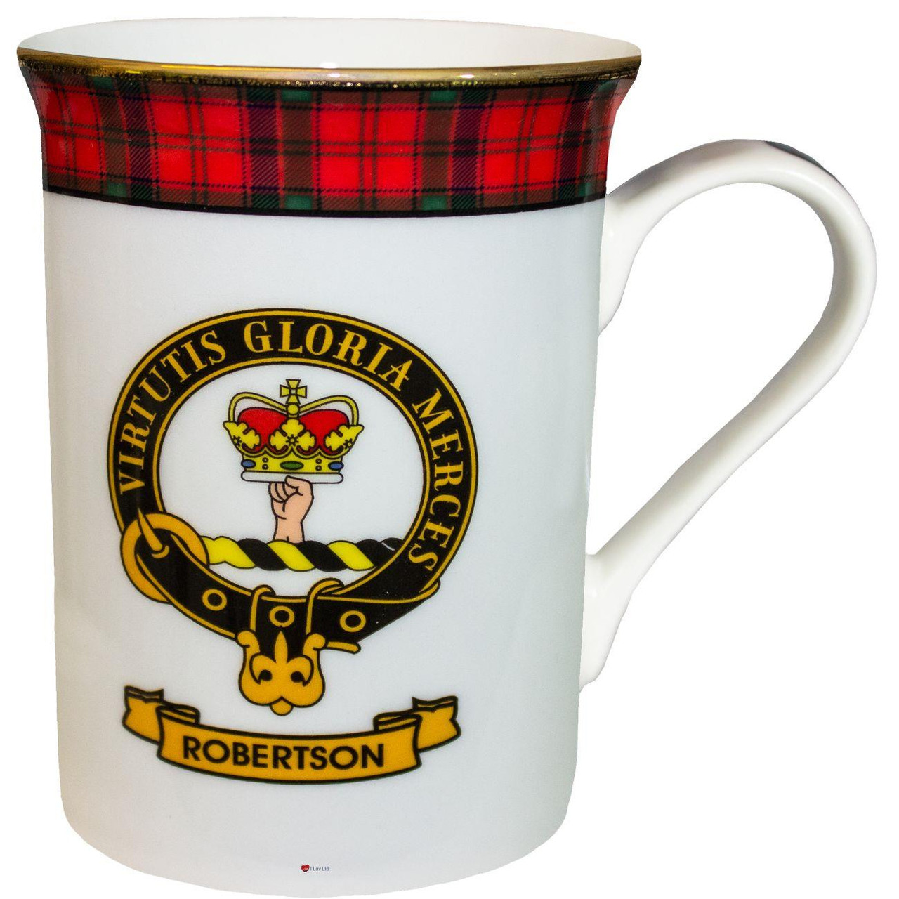 Bone China Coffee Tea Mug Robertson Clan Crest Gold Rim Scottish Made