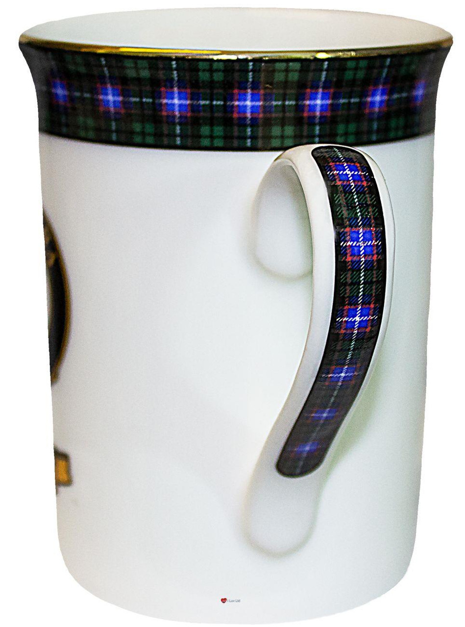 Bone China Coffee Tea Mug Russell Clan Crest Gold Rim Scottish Made