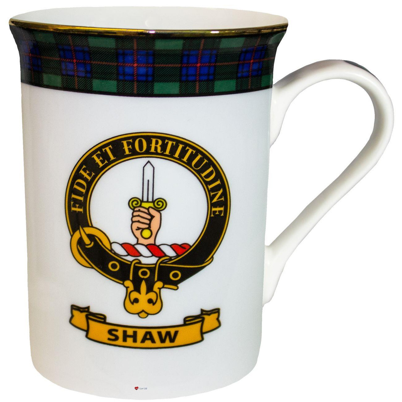 Bone China Coffee Tea Mug Shaw Clan Crest Gold Rim Scottish Made