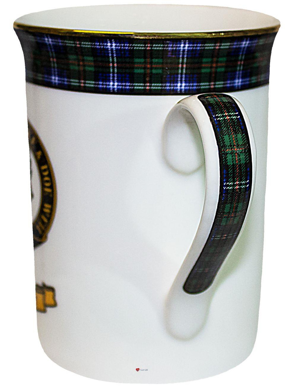 Bone China Coffee Tea Mug Urquhart Clan Crest Gold Rim Scottish Made
