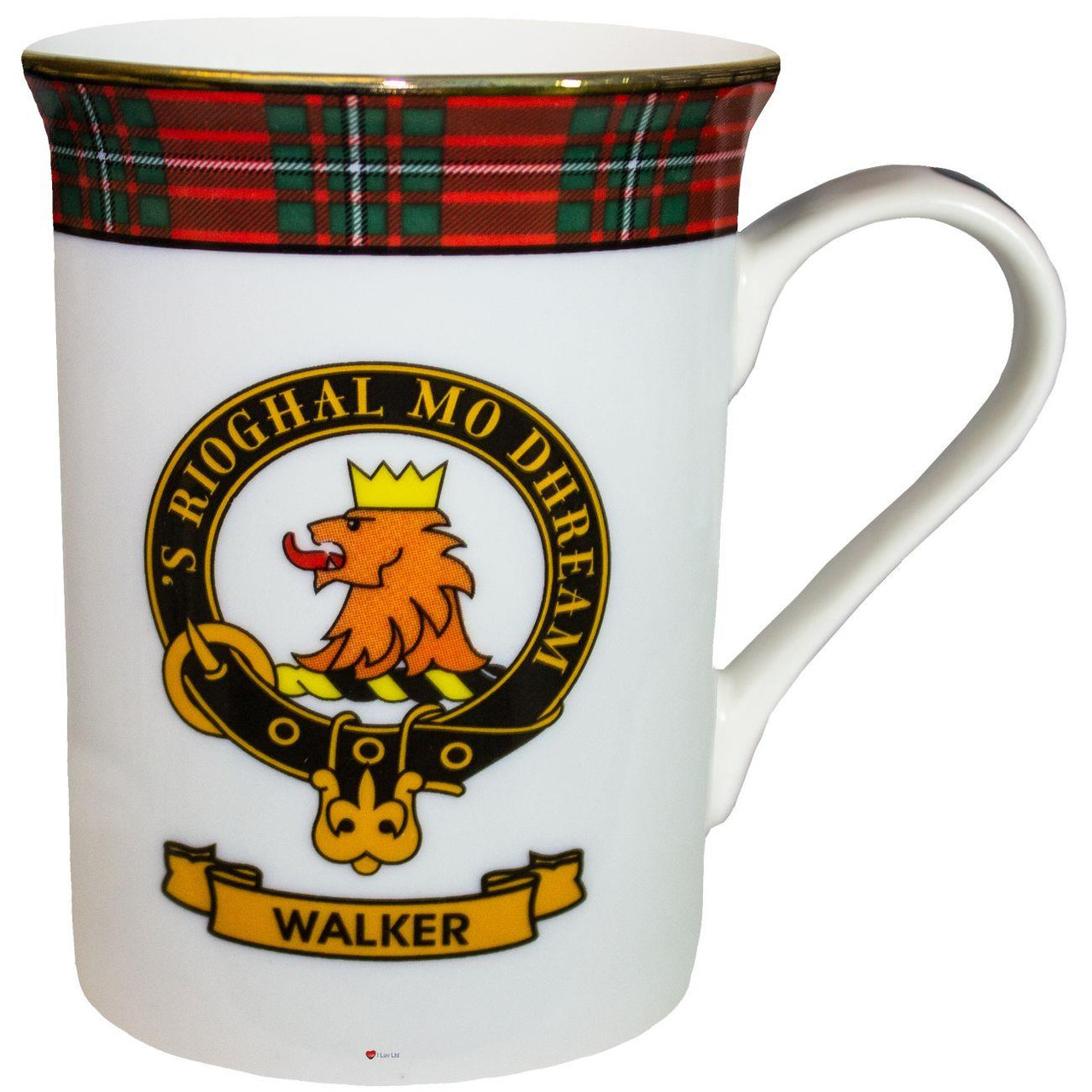 Bone China Coffee Tea Mug Walker Clan Crest Gold Rim Scottish Made