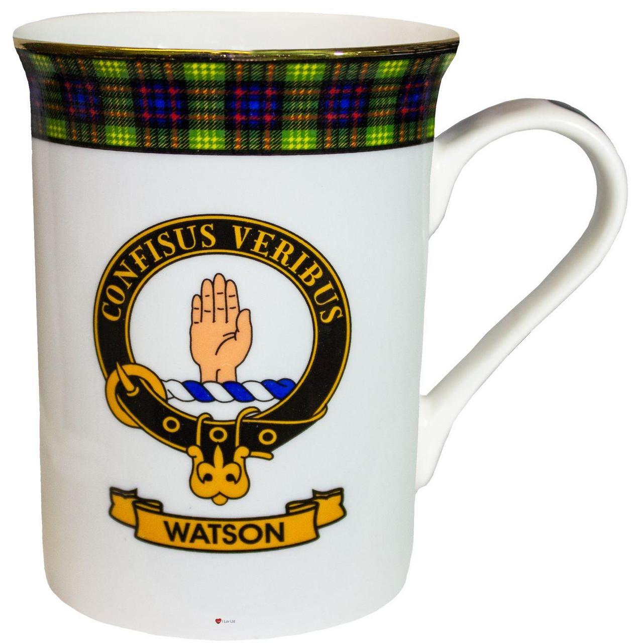 Bone China Coffee Tea Mug Watson Clan Crest Gold Rim Scottish Made