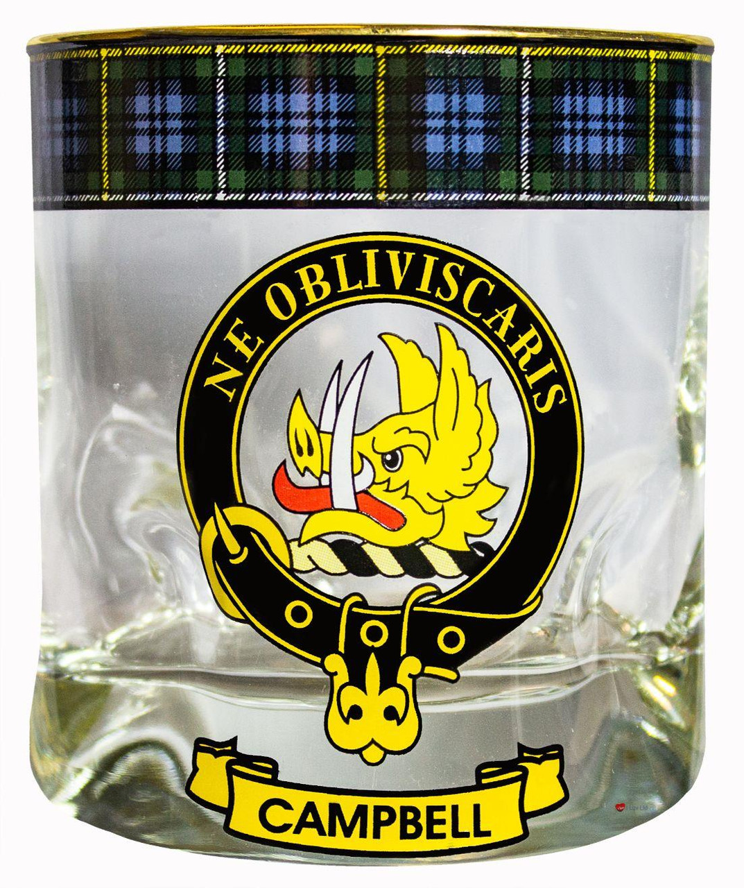 Campbell Clan Crested Tartan Edging Heavy Based Whisky Glass