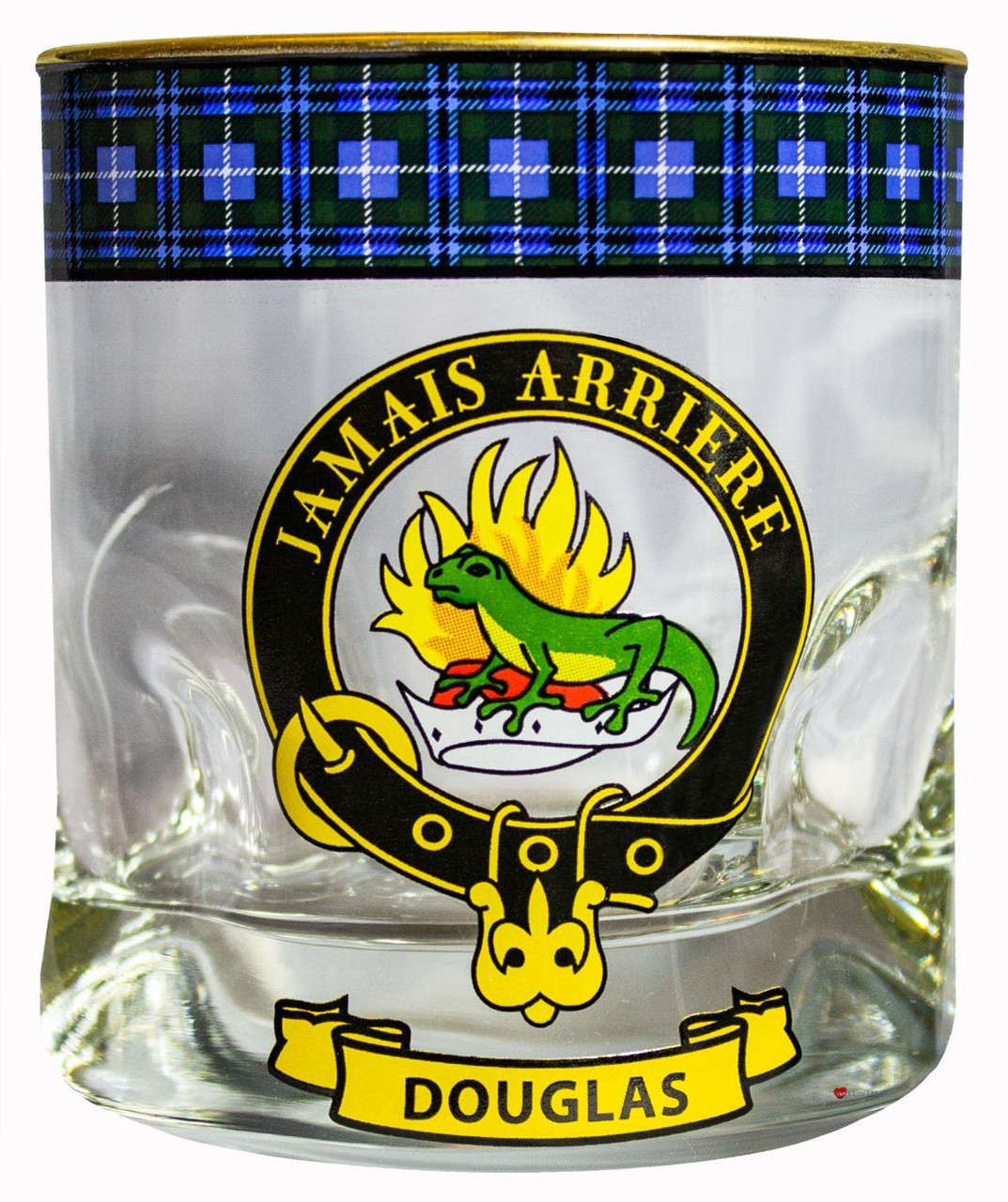 Douglas Clan Crested Tartan Edging Heavy Based Whisky Glass
