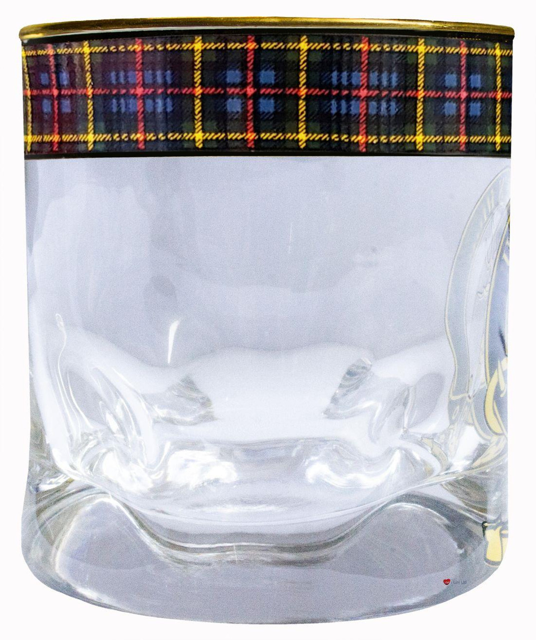 Farquharson Clan Crested Tartan Edging Heavy Based Whisky Glass