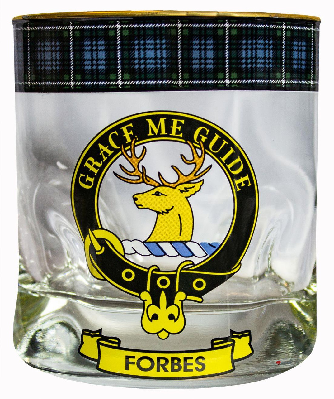 Forbes Clan Crested Tartan Edging Heavy Based Whisky Glass