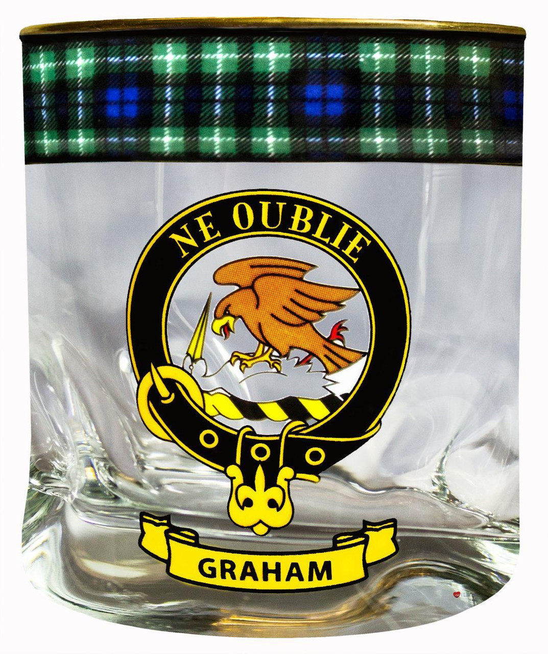 Graham Clan Crested Tartan Edging Heavy Based Whisky Glass