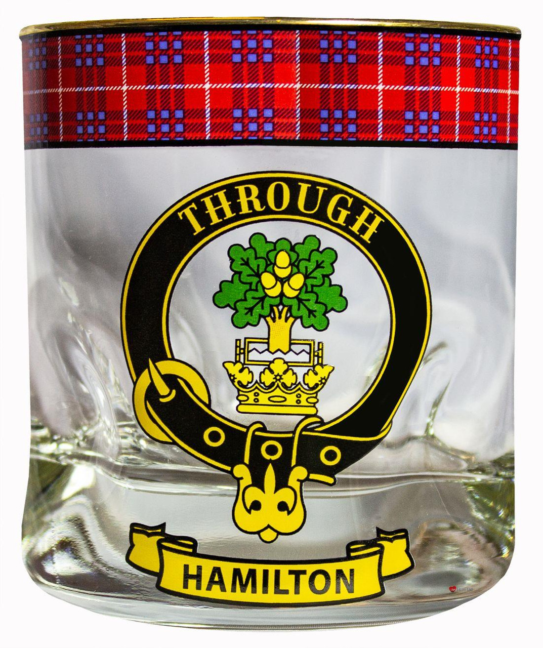 Hamilton Clan Crested Tartan Edging Heavy Based Whisky Glass