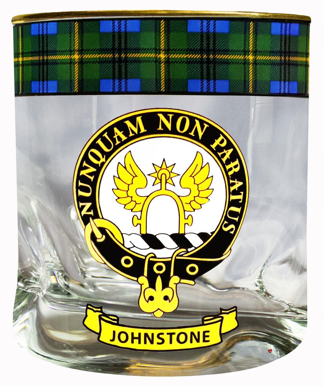 Johnstone Clan Crested Tartan Edging Heavy Based Whisky Glass
