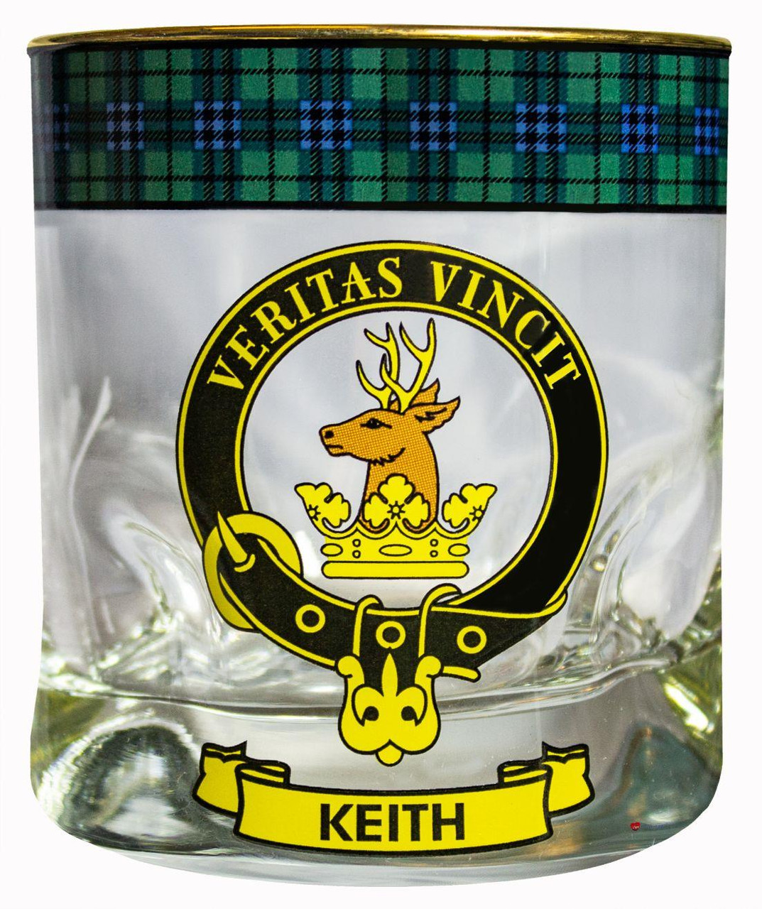 Keith Clan Crested Tartan Edging Heavy Based Whisky Glass