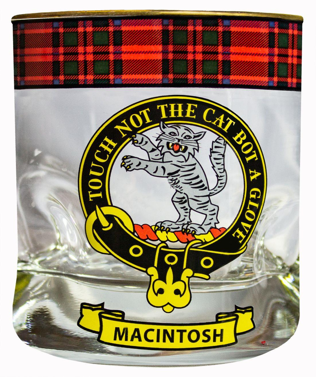 MacIntosh Clan Crested Tartan Edging Heavy Based Whisky Glass