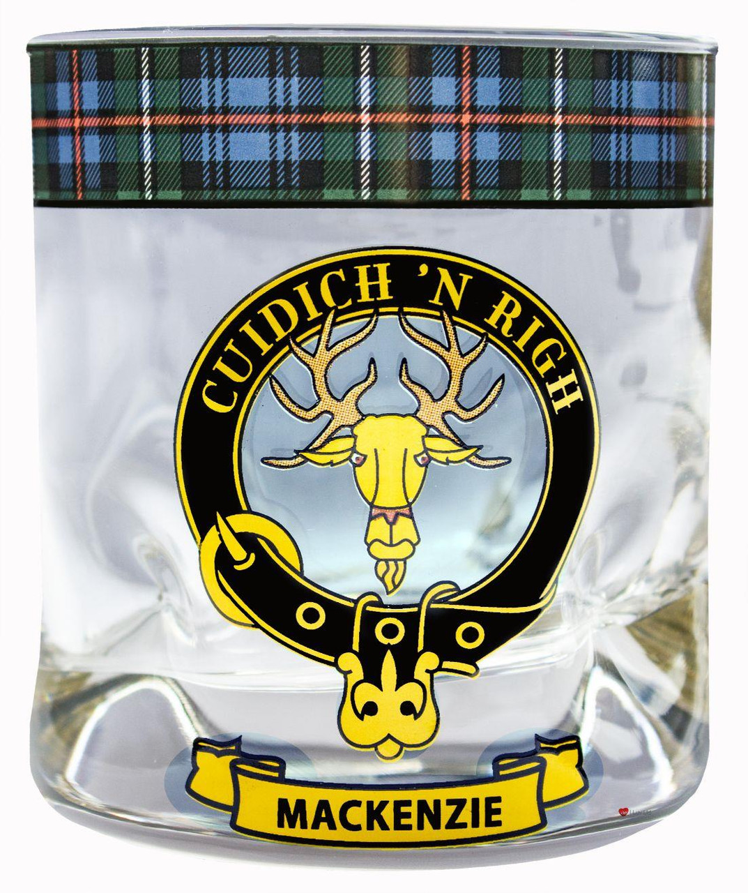 MacKenzie Clan Crested Tartan Edging Heavy Based Whisky Glass
