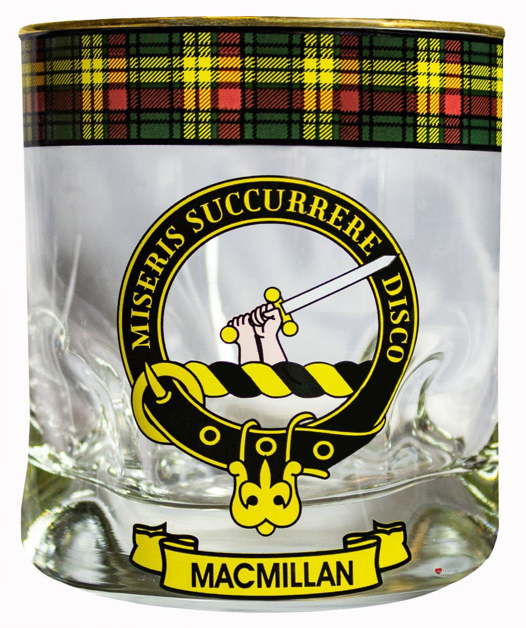 MacMillan Clan Crested Tartan Edging Heavy Based Whisky Glass
