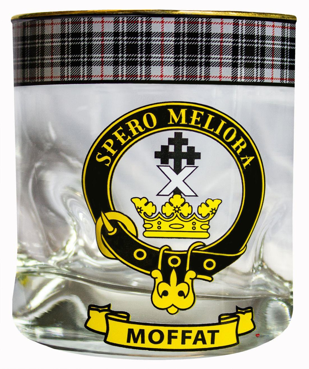 Moffat Clan Crested Tartan Edging Heavy Based Whisky Glass