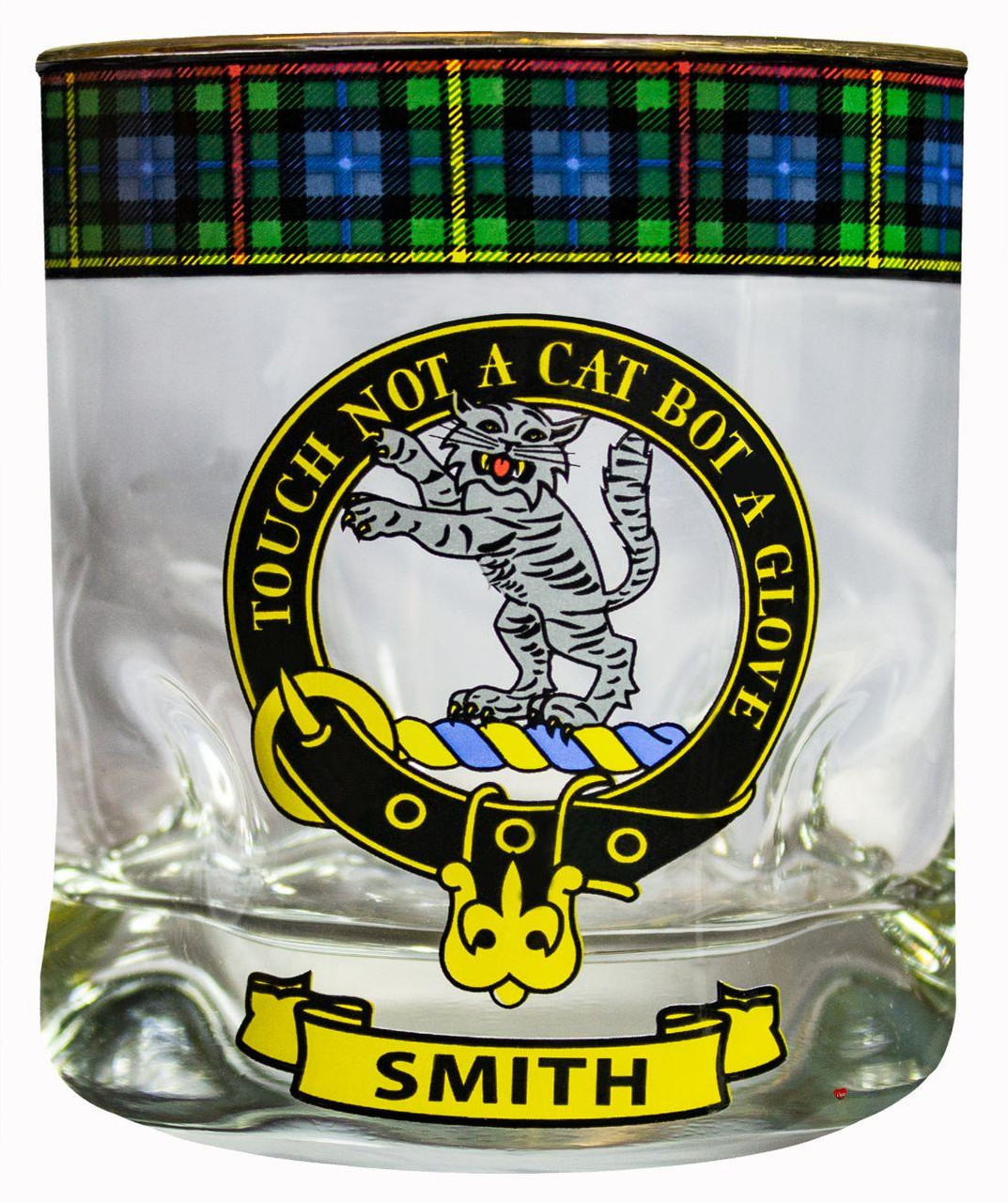 Smith Clan Crested Tartan Edging Heavy Based Whisky Glass
