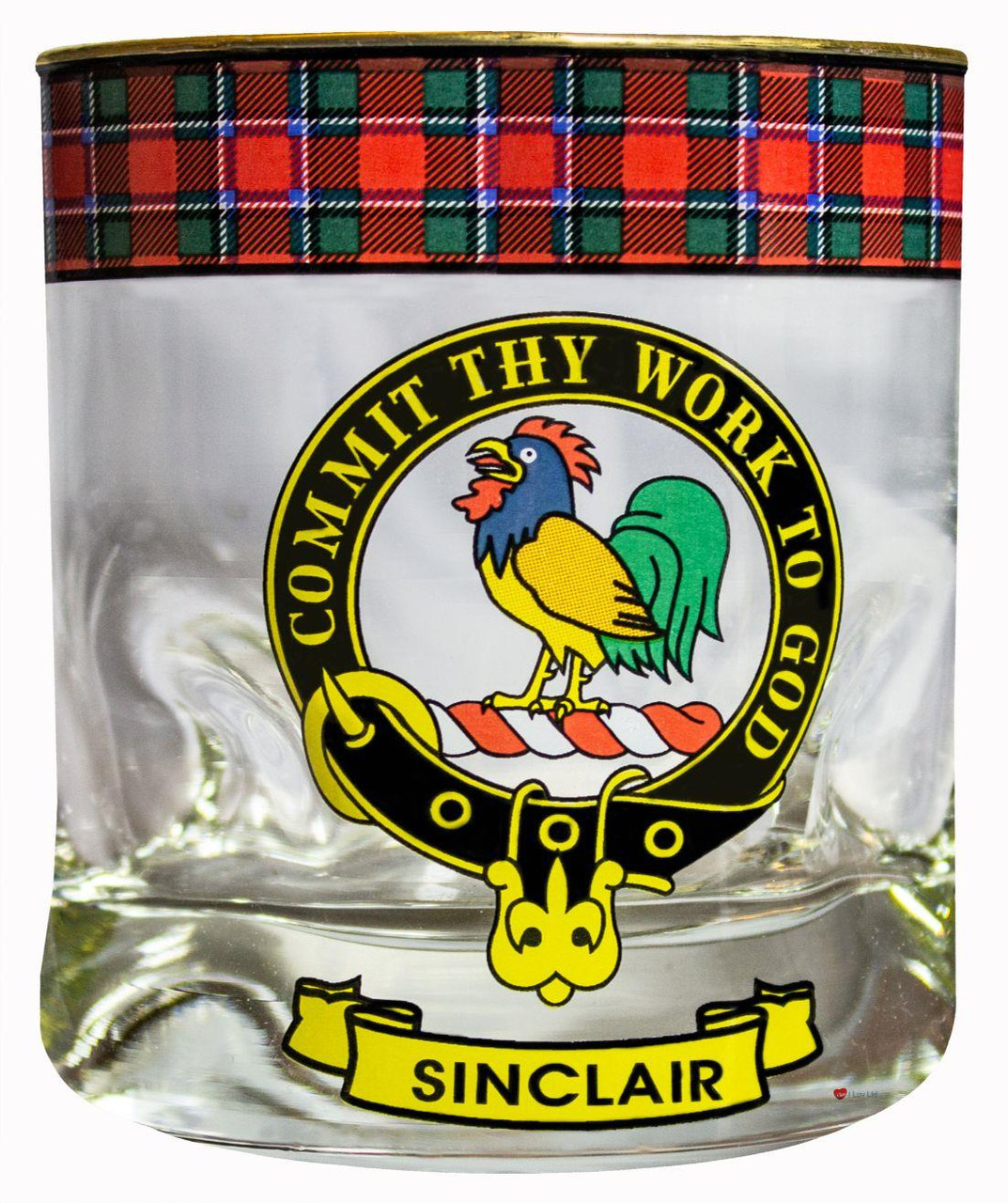 Sinclair Clan Crested Tartan Edging Heavy Based Whisky Glass