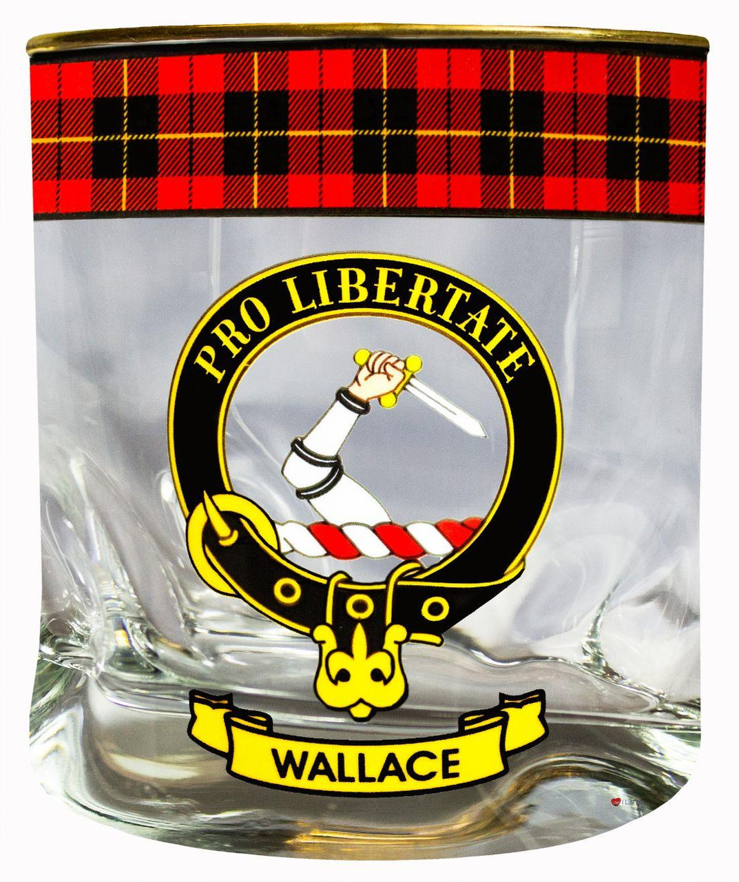 Wallace Clan Crested Tartan Edging Heavy Based Whisky Glass