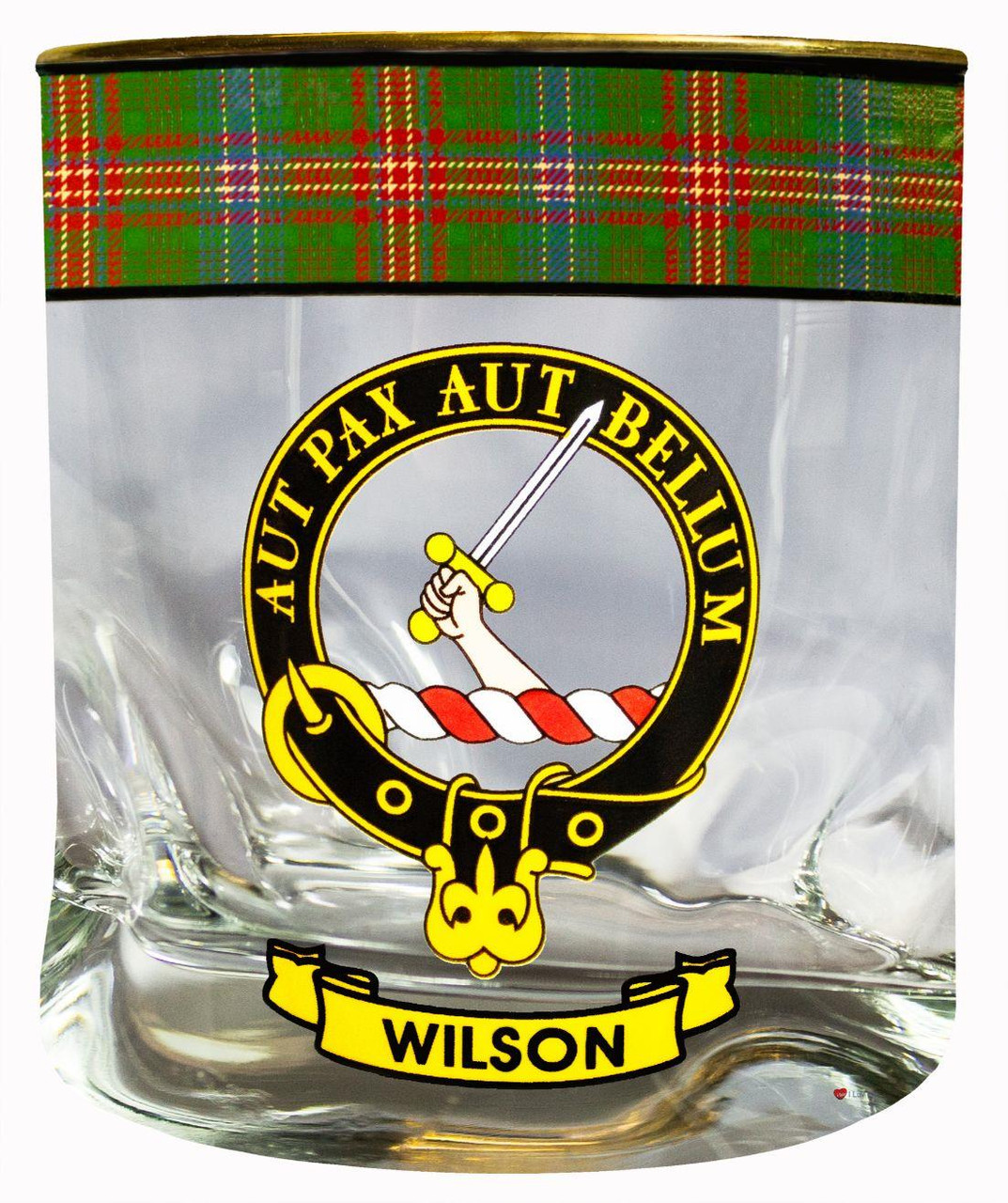 Wilson Clan Crested Tartan Edging Heavy Based Whisky Glass