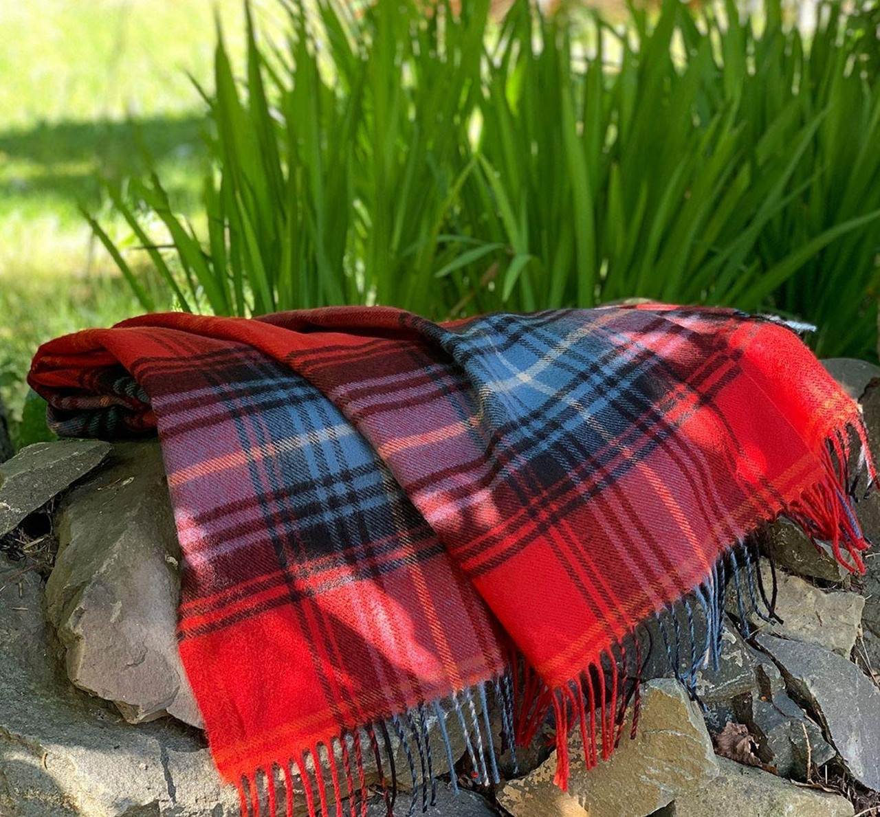 Luxury Tartan Soft Lambswool Plaid Throw Blanket Ruby Travel Blanket Rug