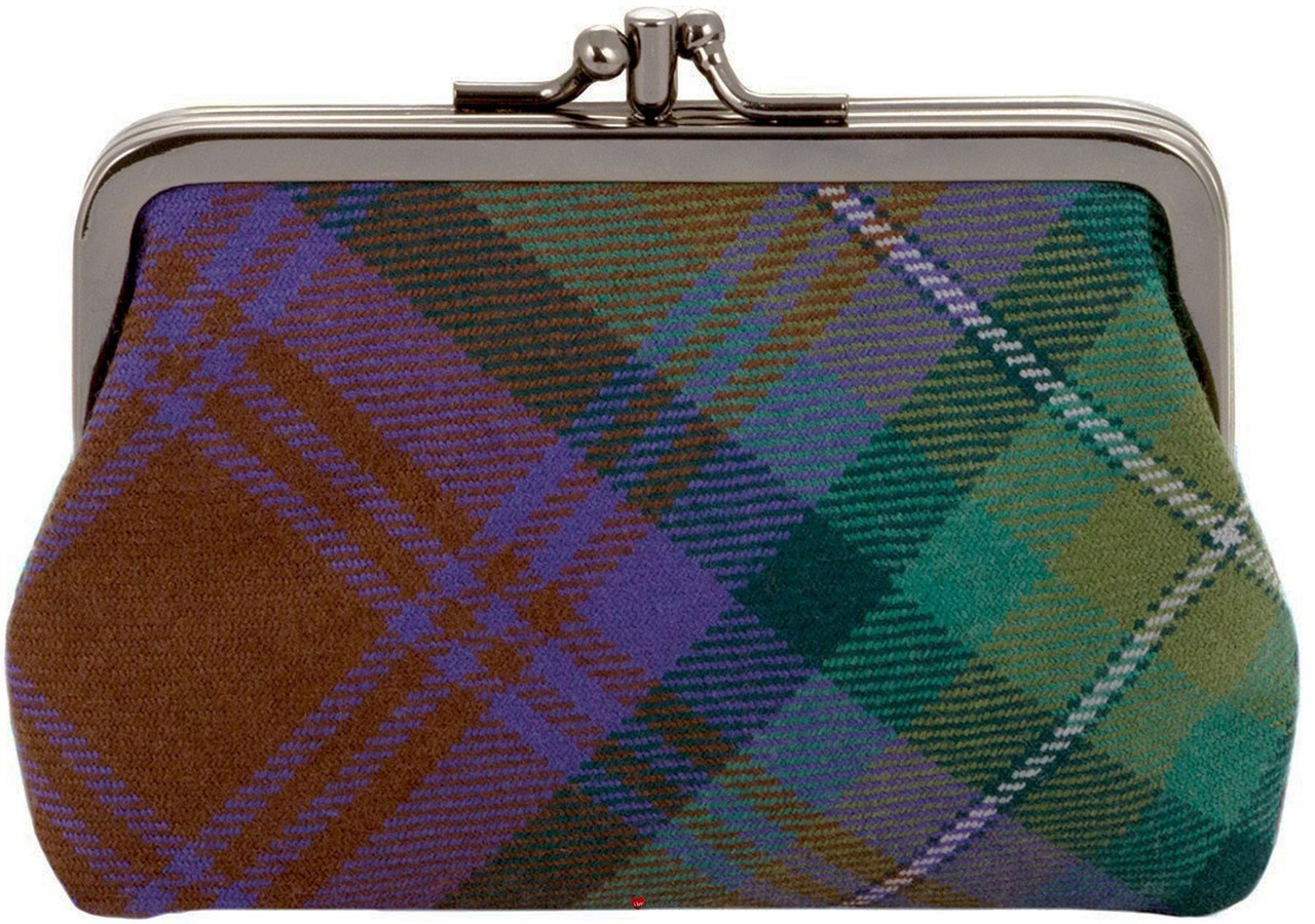 Wool Double Coin Purse Medium Sized Scottish Tartan with Metal Clasp Frame