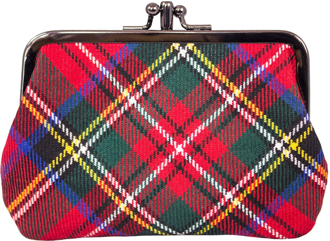 Wool Double Coin Purse Medium Sized Scottish Tartan with Metal Clasp Frame