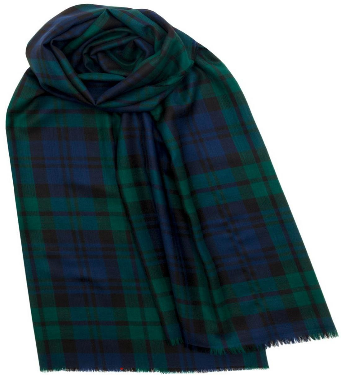 Extra Fine Merino Shawl Black Watch Modern 70 x 200cm