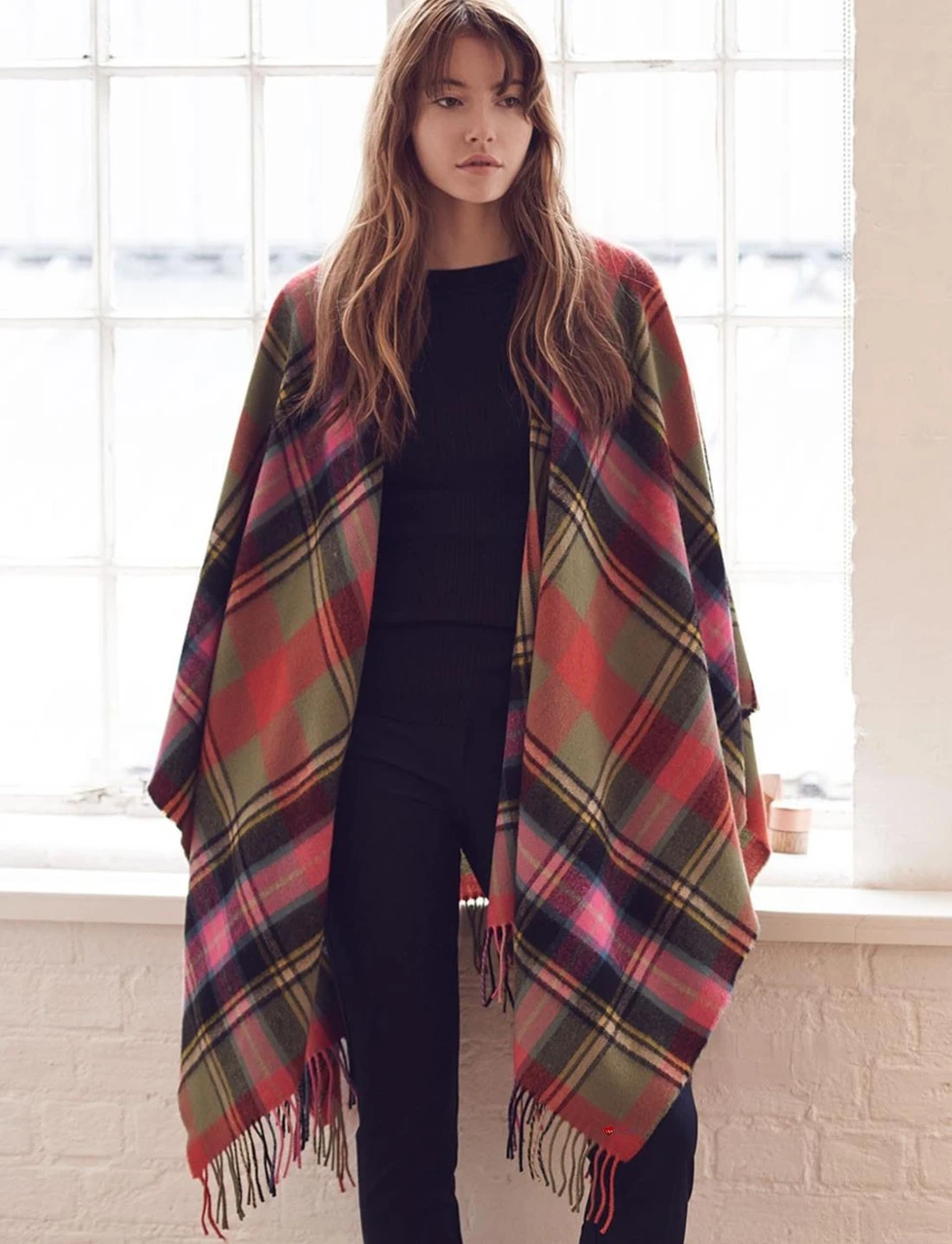 Ladies Shawl Cape Lambswool Black Watch Tartan Made To Order