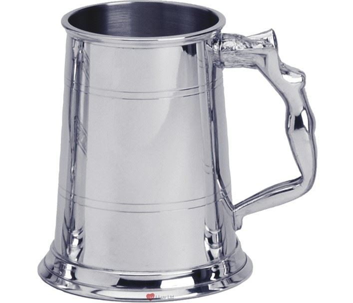 Pewter Tankard Handmade 1pt Double Band Nymph Woman Handle Engravable Great Gift