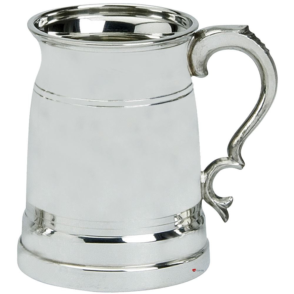 Pewter Tankard Old London Ornate Handle 1pt Ideal For Engraving Polished Finish Great Gift