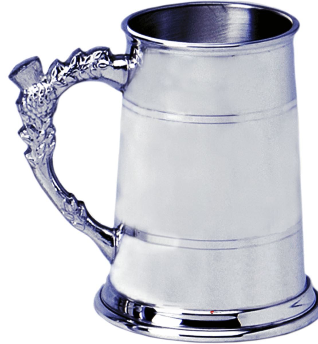Pewter Tankard Handmade 1pt Double Band Thistle Handle Engravable Great Gift
