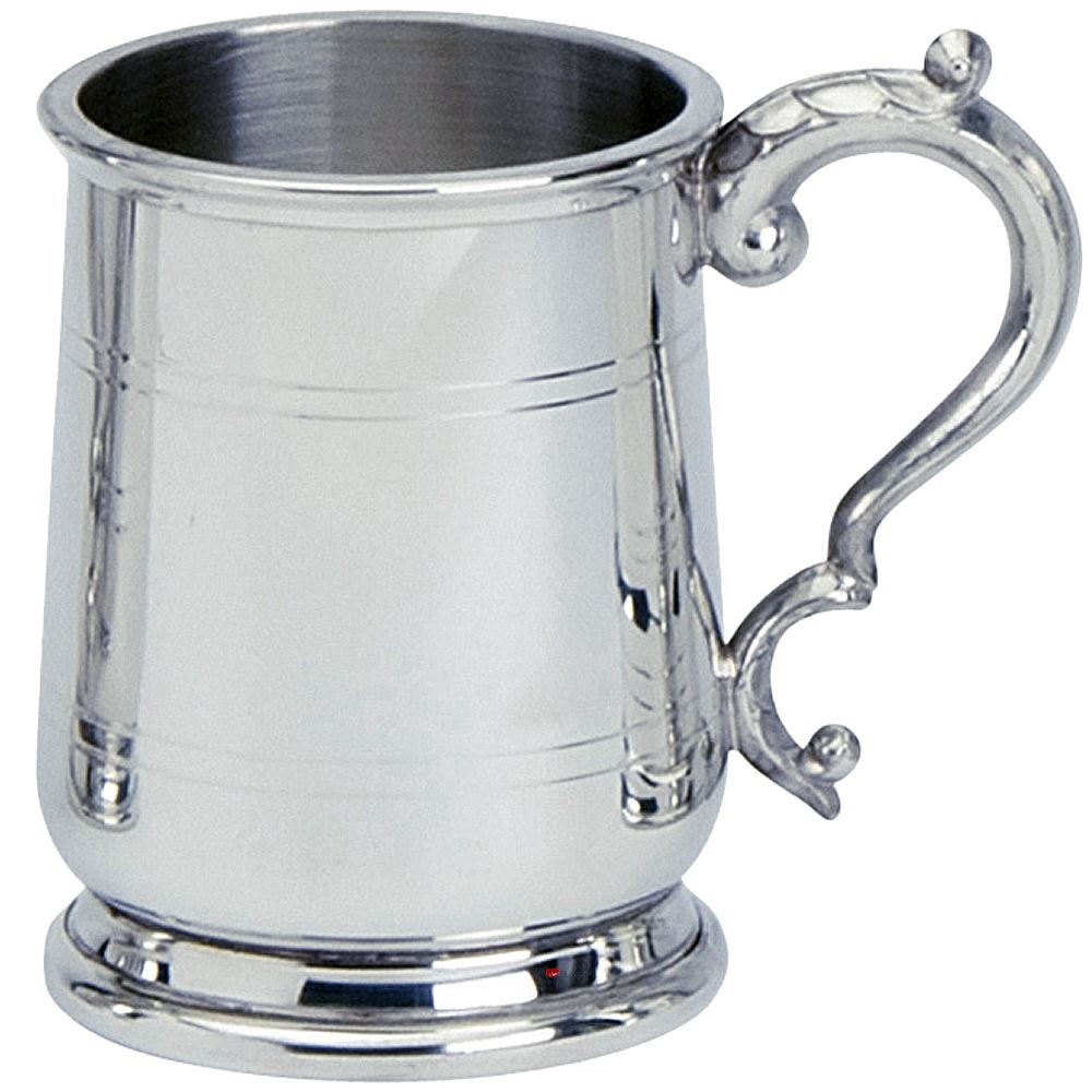 Pewter Tankard Handmade Tulip Cavalier Polished Finish Ornate Handle Half Pint Great Gift