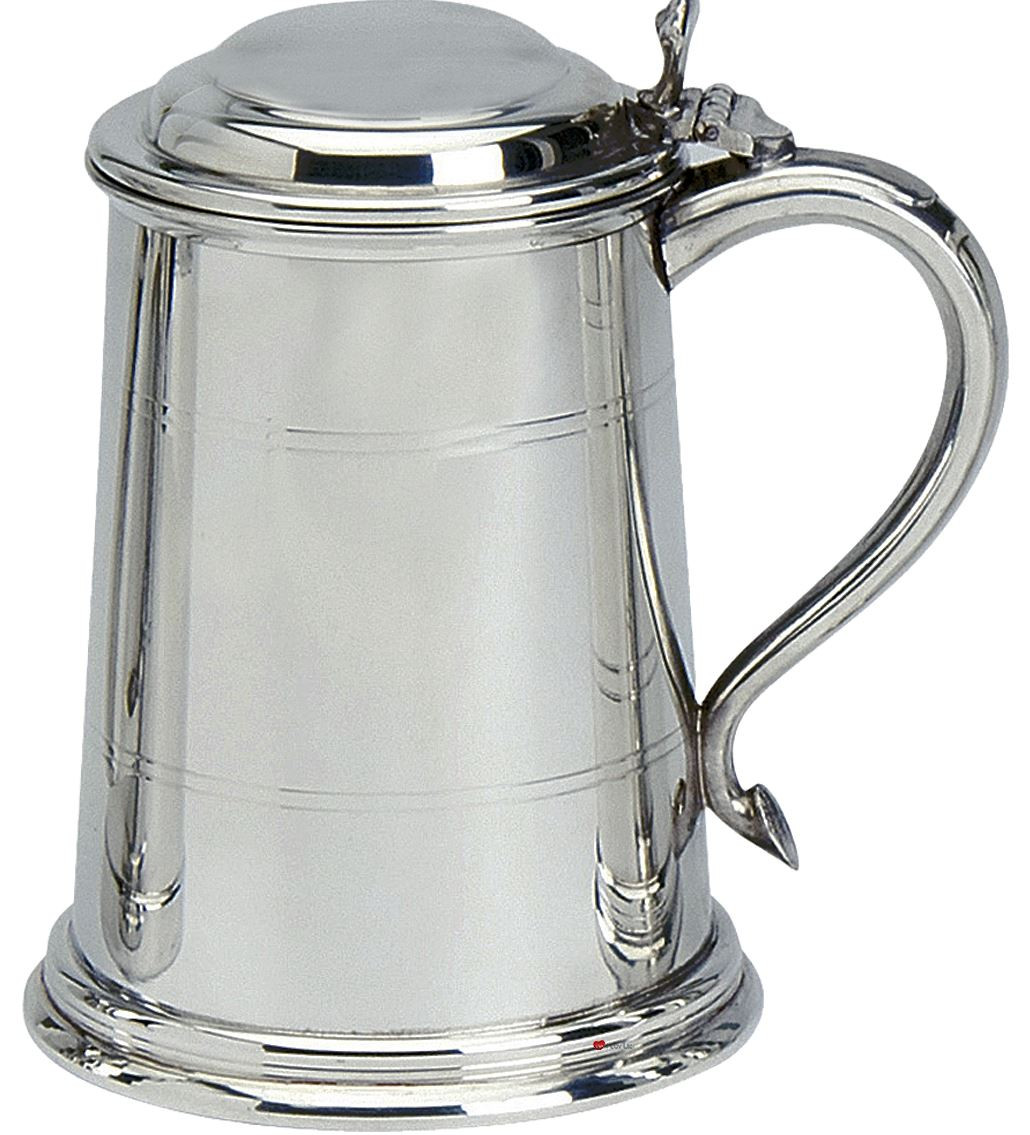 Pewter Tankard With Lid Classic Shape Wide Base Polished Finish 1pt Great Gift