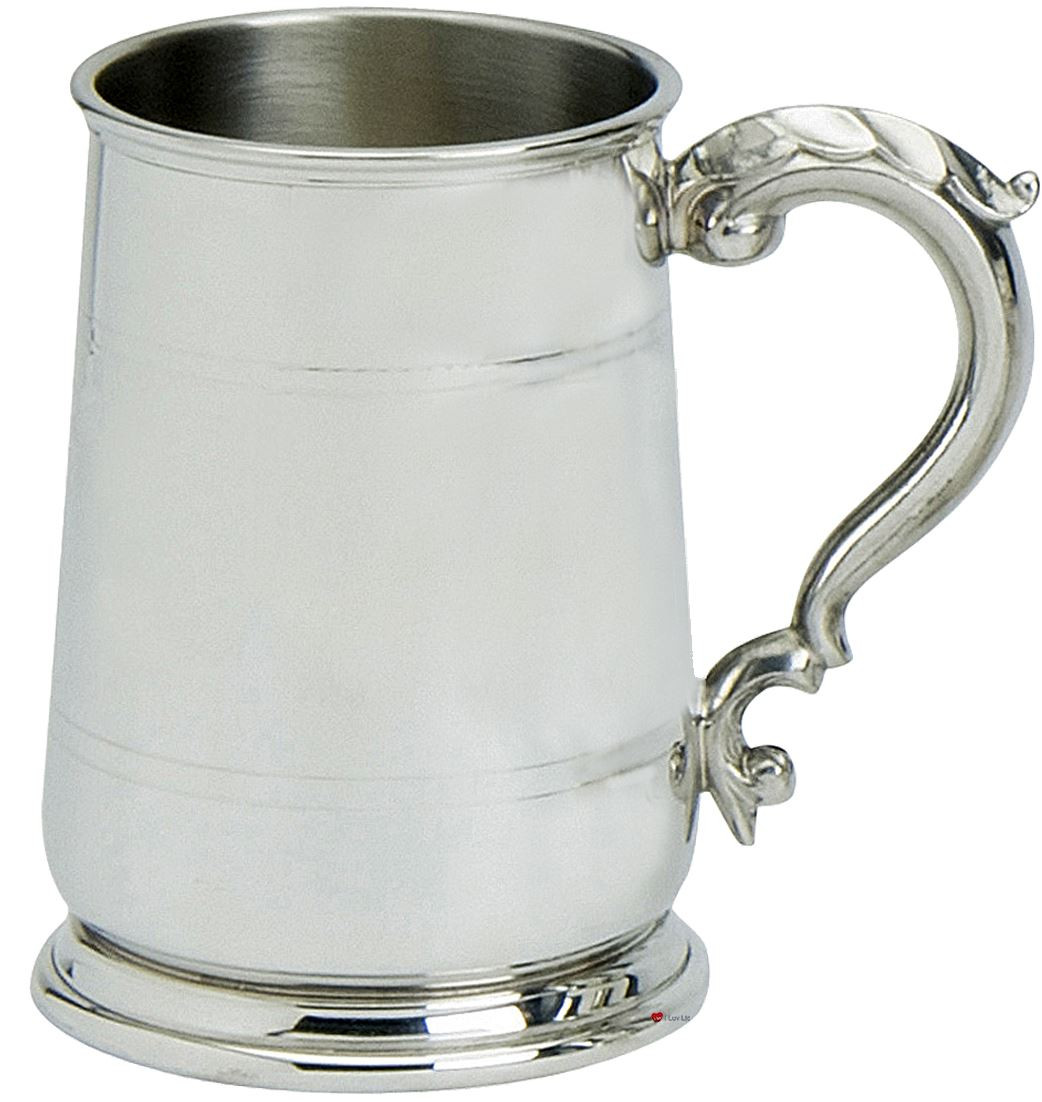 Pewter Tankard Handmade Tulip Cavalier Polished Finish Ornate Handle 1pt Great Gift