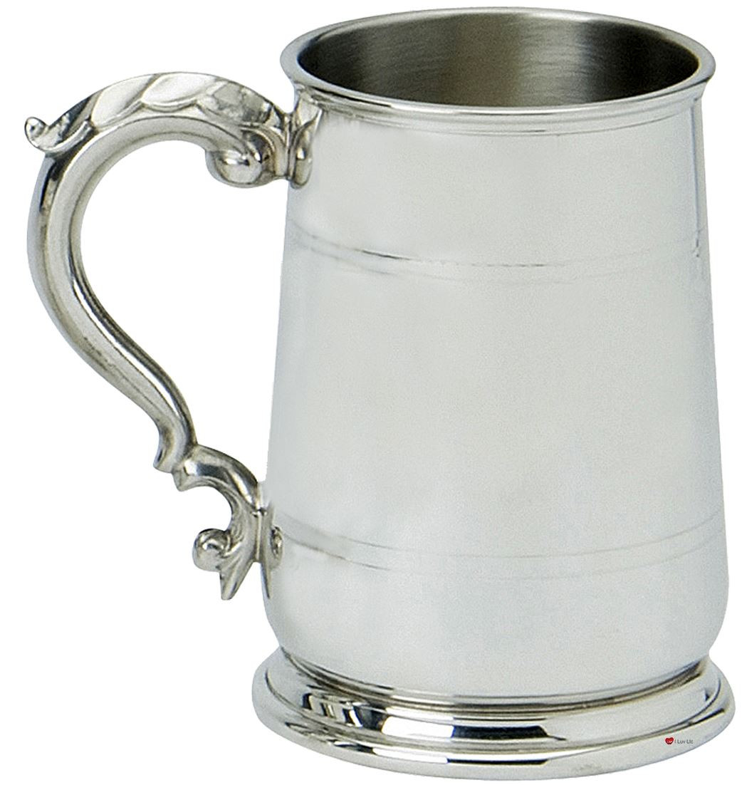 Pewter Tankard Handmade Tulip Cavalier Polished Finish Ornate Handle 1pt Great Gift