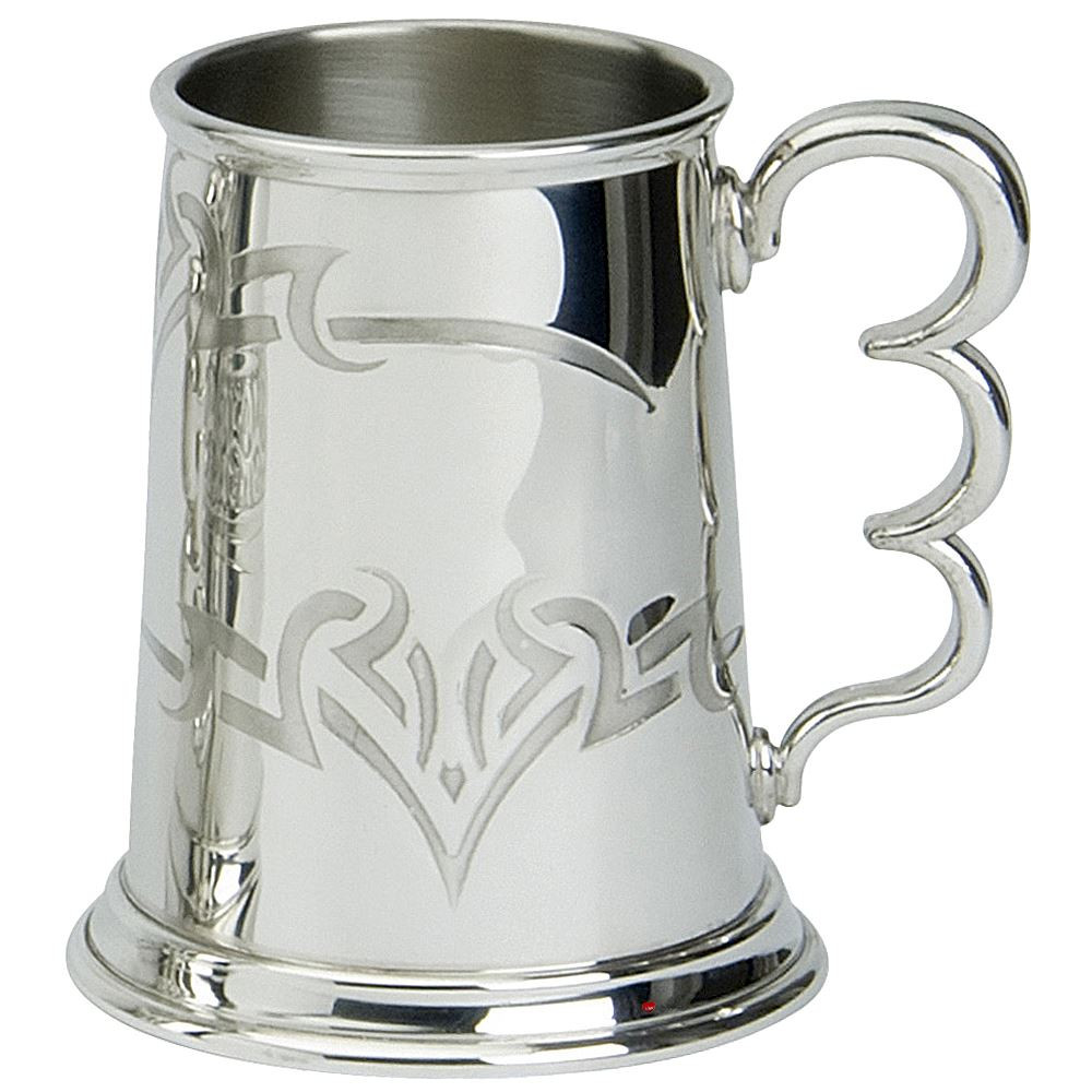 Pewter Tankard Handmade 1pt Tribal Band Polished Finish Knuckle Duster Handle Great Gift