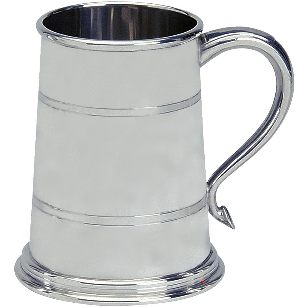 Pewter Tankard Classic Shape Wide Base Polished Finish 1pt Glass Base Great Gift