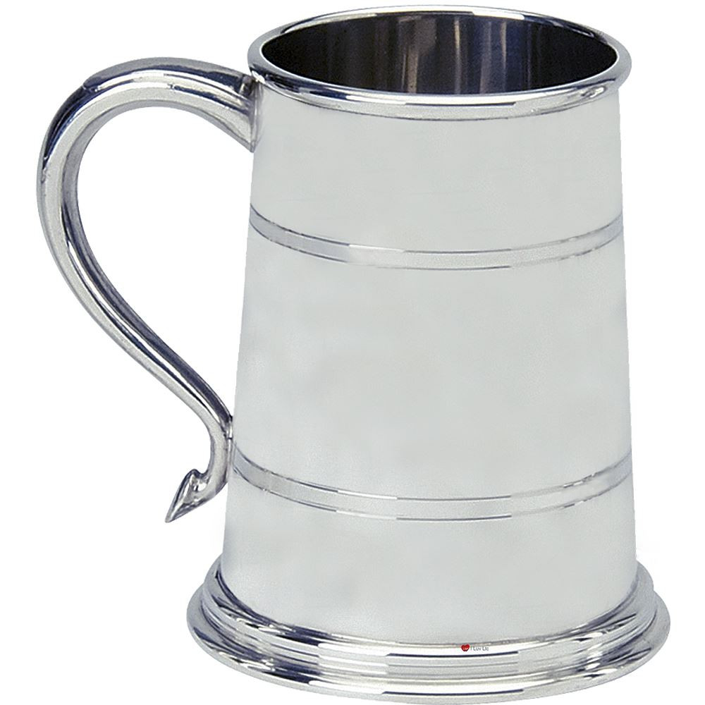 Pewter Tankard Classic Shape Wide Base Polished Finish 1pt Glass Base Great Gift