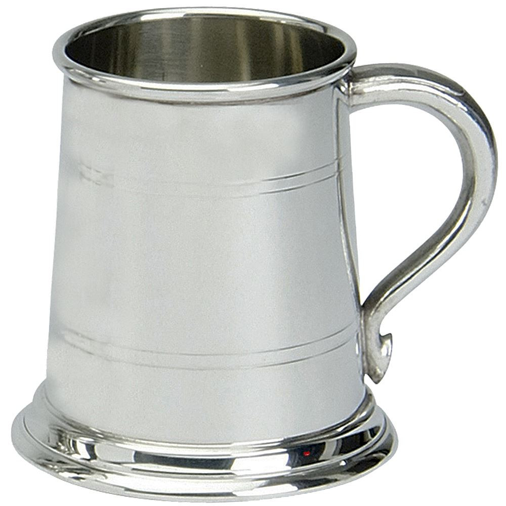 Pewter Tankard Classic Shape Wide Base Polished Finish Half pt Glass Base Great Gift