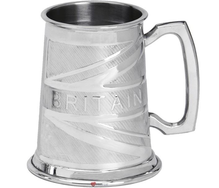 Pewter Tankard Handmade Britain Union Jack Flag Engraved Traditional Shape Great Gift