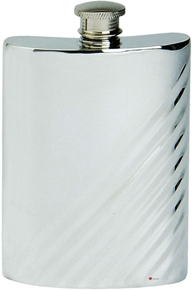 Diagonal Fluting Hip Flask 6oz Kidney Shape Pewter Engravable Ideal Gift