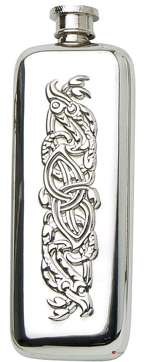 Pewter Boot Flask with Celtic Serpent Design Engravable Screw Top Great Gift