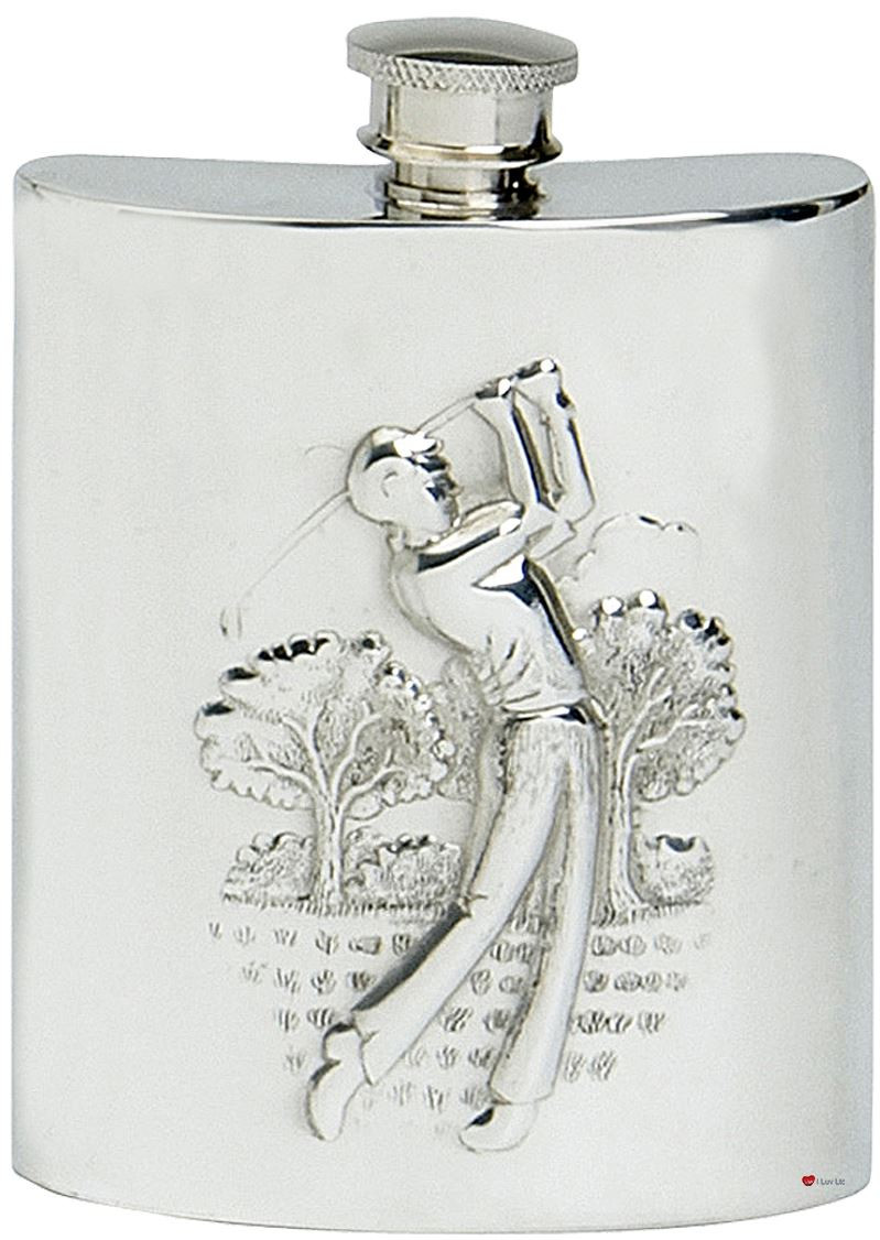 Classic Golfing Hip Flask 4oz Kidney Shape English Pewter Engravable Great Gift