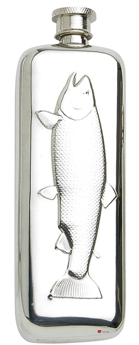 Engravable Boot Nip Flask, 3oz Fish Pewter Nip Flask Screw Top Personal Gift