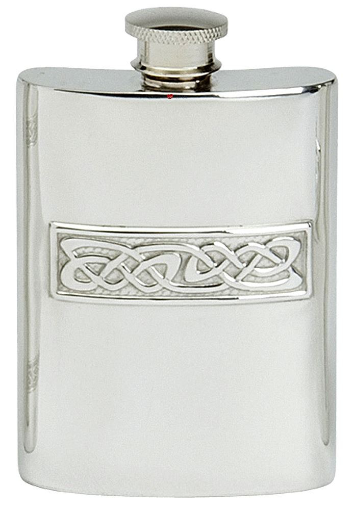 Celtic Wire Pewter Hip Flask 6oz Embossed Design Kidney Shape Pewter Engravable Great Gift