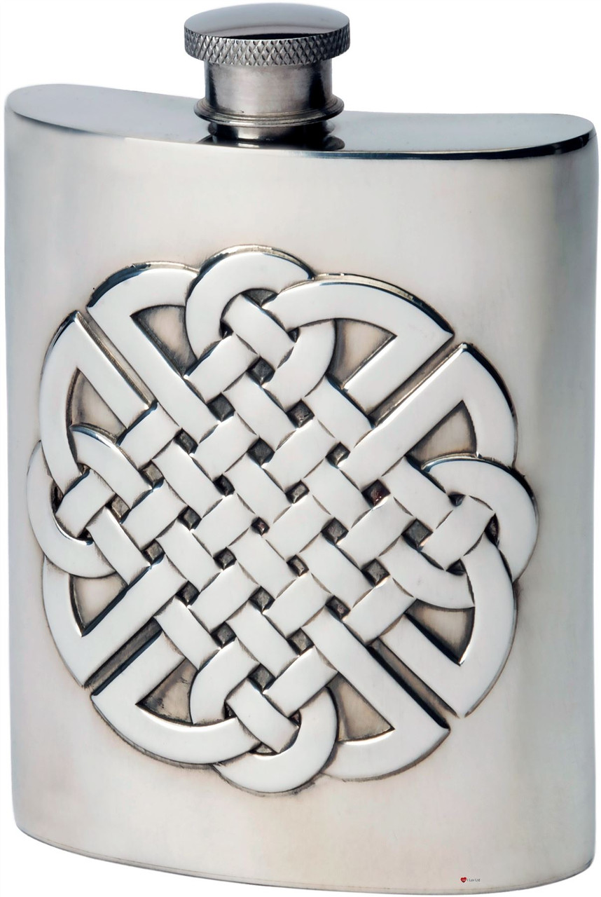6oz Pewter Hip Flask With Embossed Celtic Knot Design Kidney Flask Great Gift