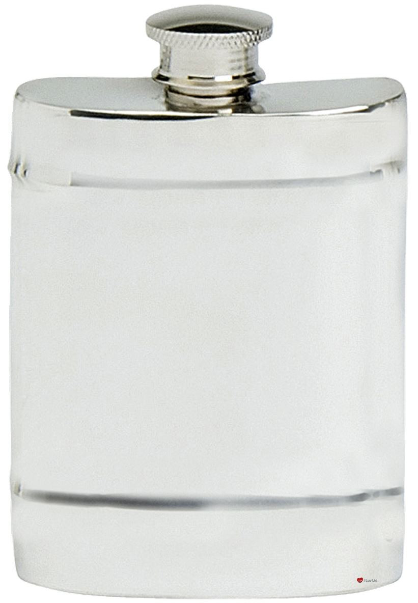 Embossed Double Band Hip Flask 6oz Pewter Kidney Shape Screw Top Engravable Great Gift