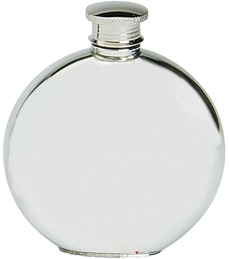 Pewter Round Flask Rampant Lion Design Engravable on Back Screw Top Great Gift