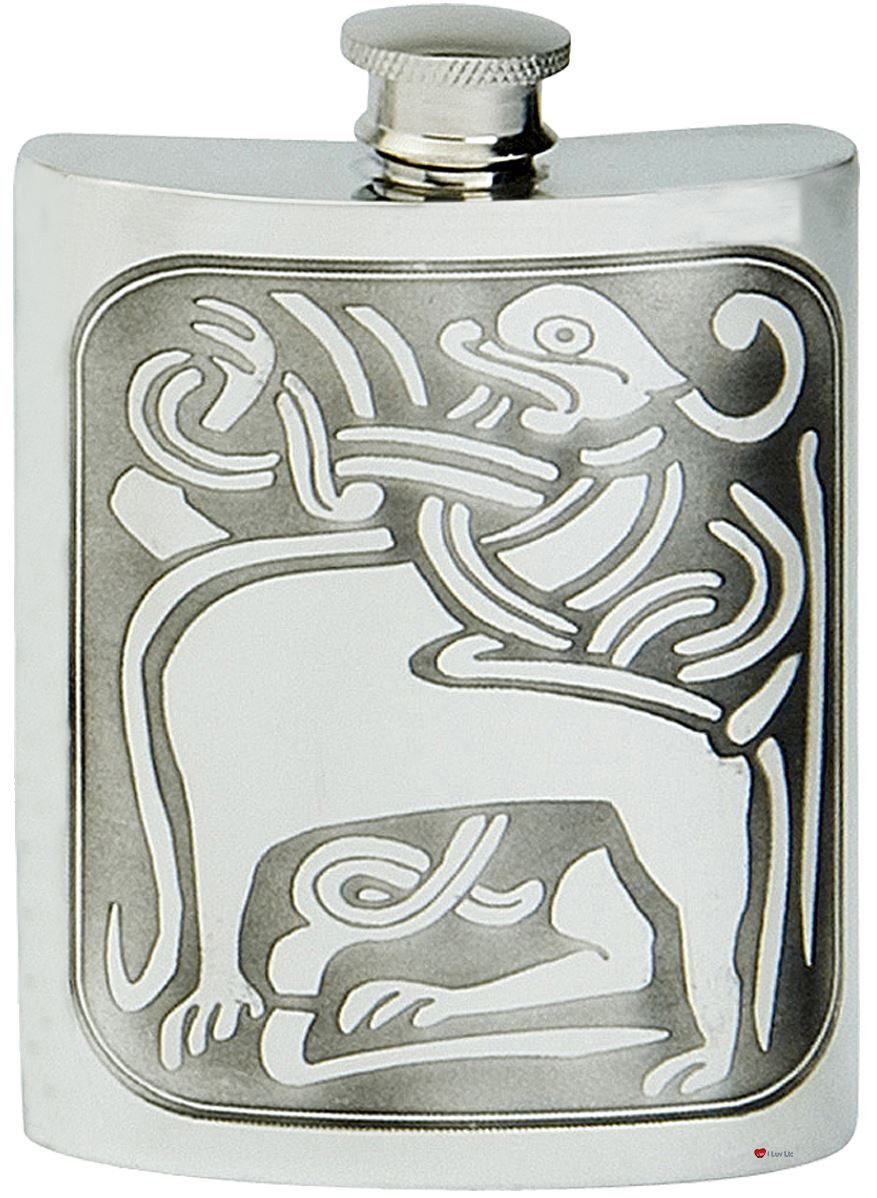 Celtic Beast Hip Flask Pewter Screw Top Space for Engraving on Back Great Gift