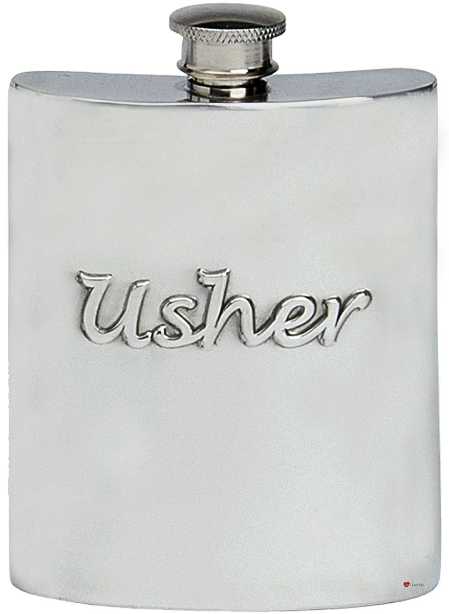 Embossed Usher 6oz Hip Flask Wedding Gift Kidney Shape Engravable Screw Top