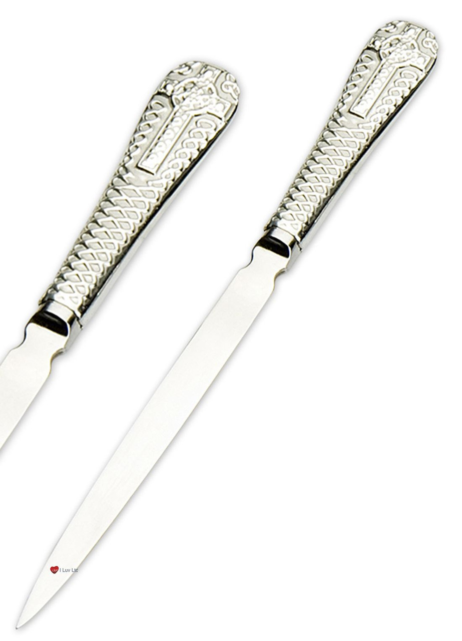 Pewter Letter Opener 18cm Handle Celtic Iona Cross On Lace Swirl Design